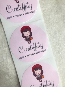 pink and white logo stickers