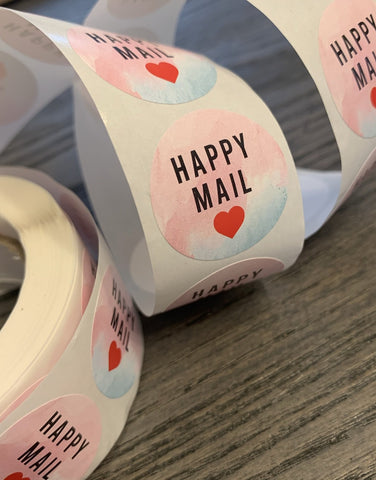 Happy mail stickers | 500 sticker roll | small business stickers | 500 stickers | packaging order stickers | packing stickers | sealing