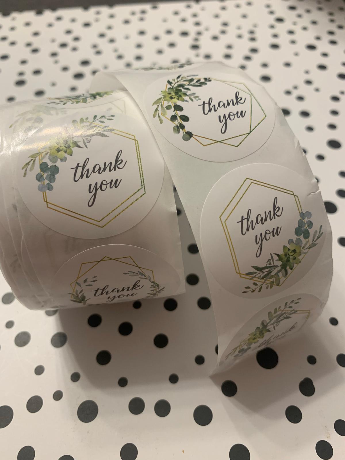 Green and White 1.5" Thank you stickers | small business stickers | 500 stickers | packaging order stickers