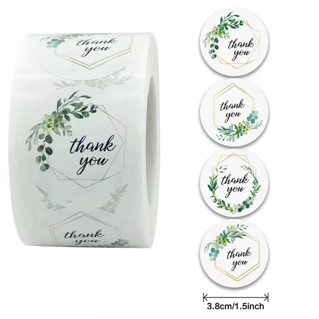 Green and White 1.5" Thank you stickers | small business stickers | 500 stickers | packaging order stickers