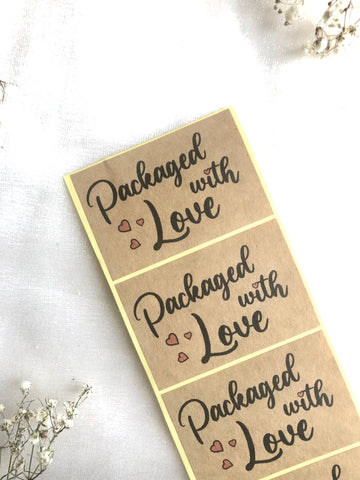 Packaging Sticker, Craft Paper Sticker, Packaged with Love Label, Business Sticker, Packaging label
