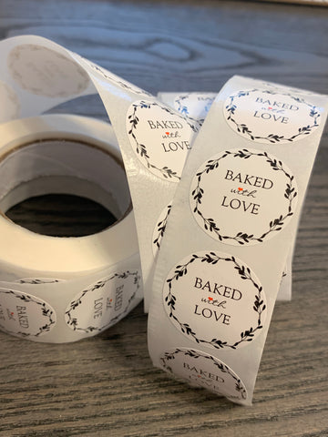 Baked with love stickers | 500 sticker roll | small business stickers | 500 stickers | packaging order stickers | packing stickers | baked goods